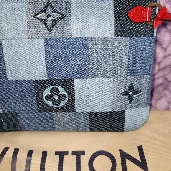 Louis Vuitton Patchwork Denim Wristlet Pouch Giant Monogram Pochette - Picture 6 of 13